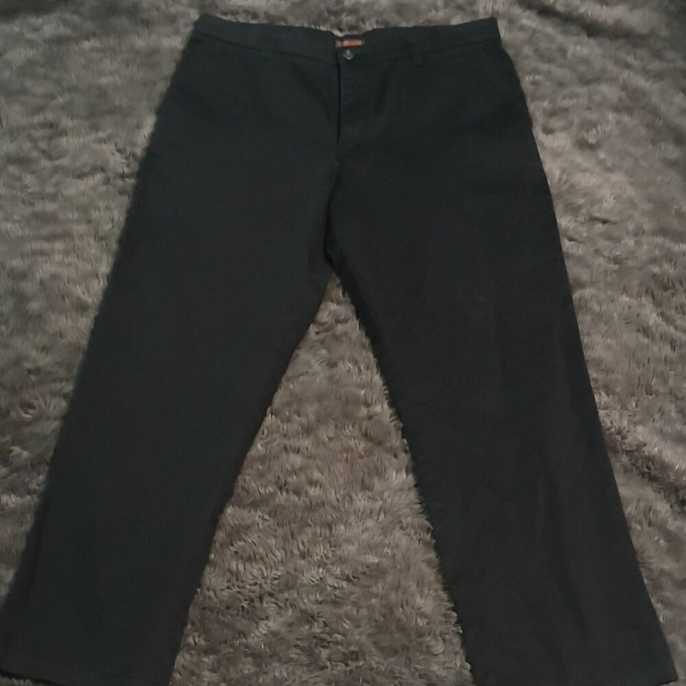 Cherokee Men's Black Twill Pants 36 Waist Regular Fit Straight Flat Front